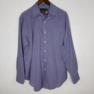 Ralph Lauren Shirt Mens 17 34/35 XL Blue Check Long Sleeve Button Up Non Iron
